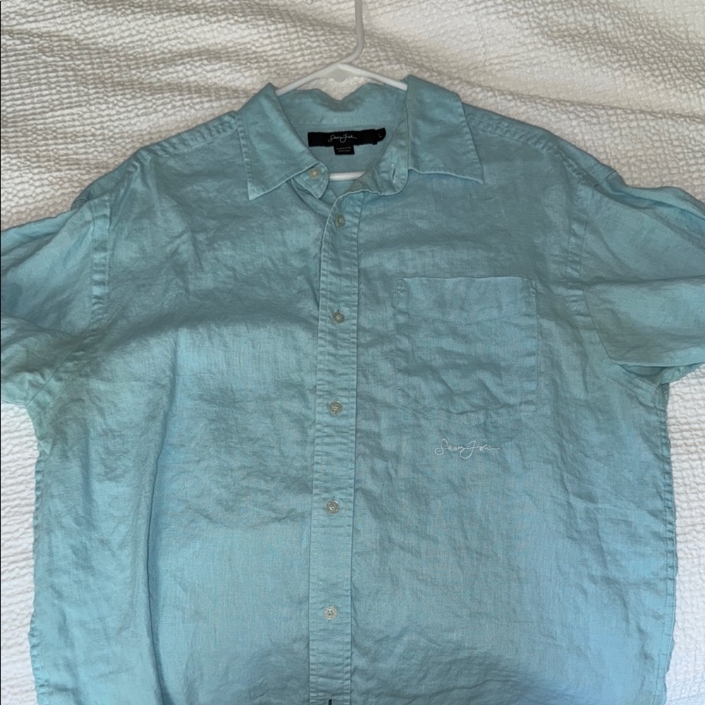 Sean John Men's Blue Linen Shirt